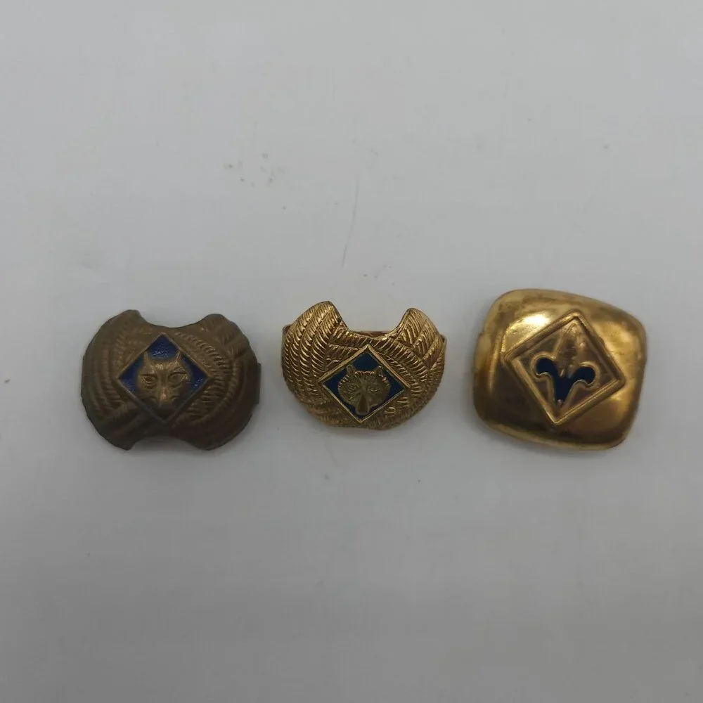 3 Vintage Cub Scout Neckerchief Slides 2 Wolves and 1 Webelo's